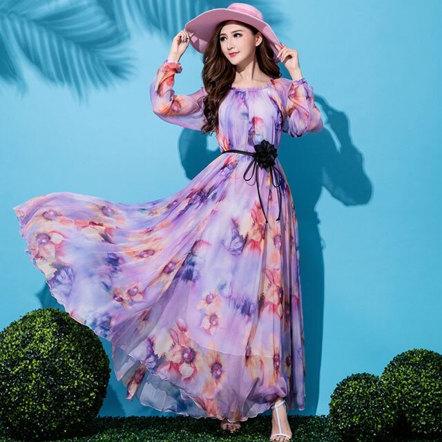 Plus Size Long Sleeved Bohemia Floral