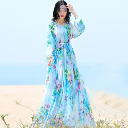 Plus Size Long Sleeved Bohemia Floral