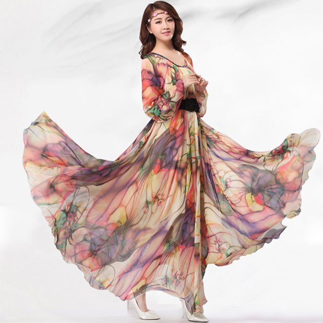 Plus Size Long Sleeved Bohemia Floral