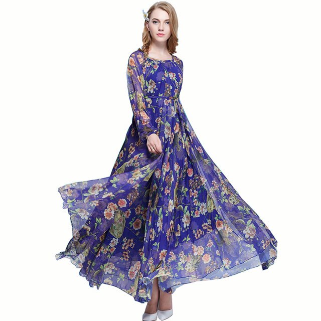 Plus Size Long Sleeved Bohemia Floral
