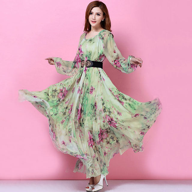 Plus Size Long Sleeved Bohemia Floral