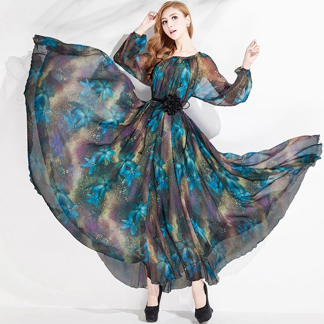 Plus Size Long Sleeved Bohemia Floral