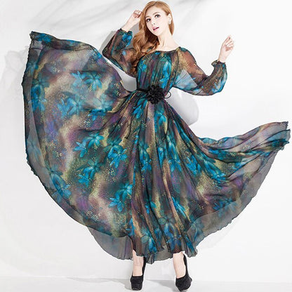 Plus Size Long Sleeved Bohemia Floral