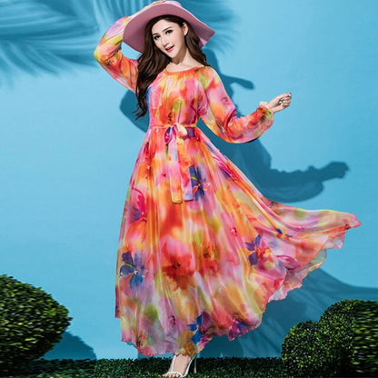 Plus Size Long Sleeved Bohemia Floral