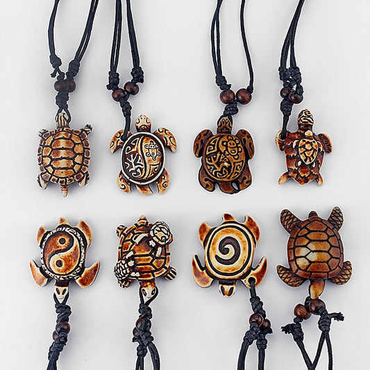 1P Bone Sea Turtle Pendants Adjustable Cotton Rope Mascot Amulet Necklace