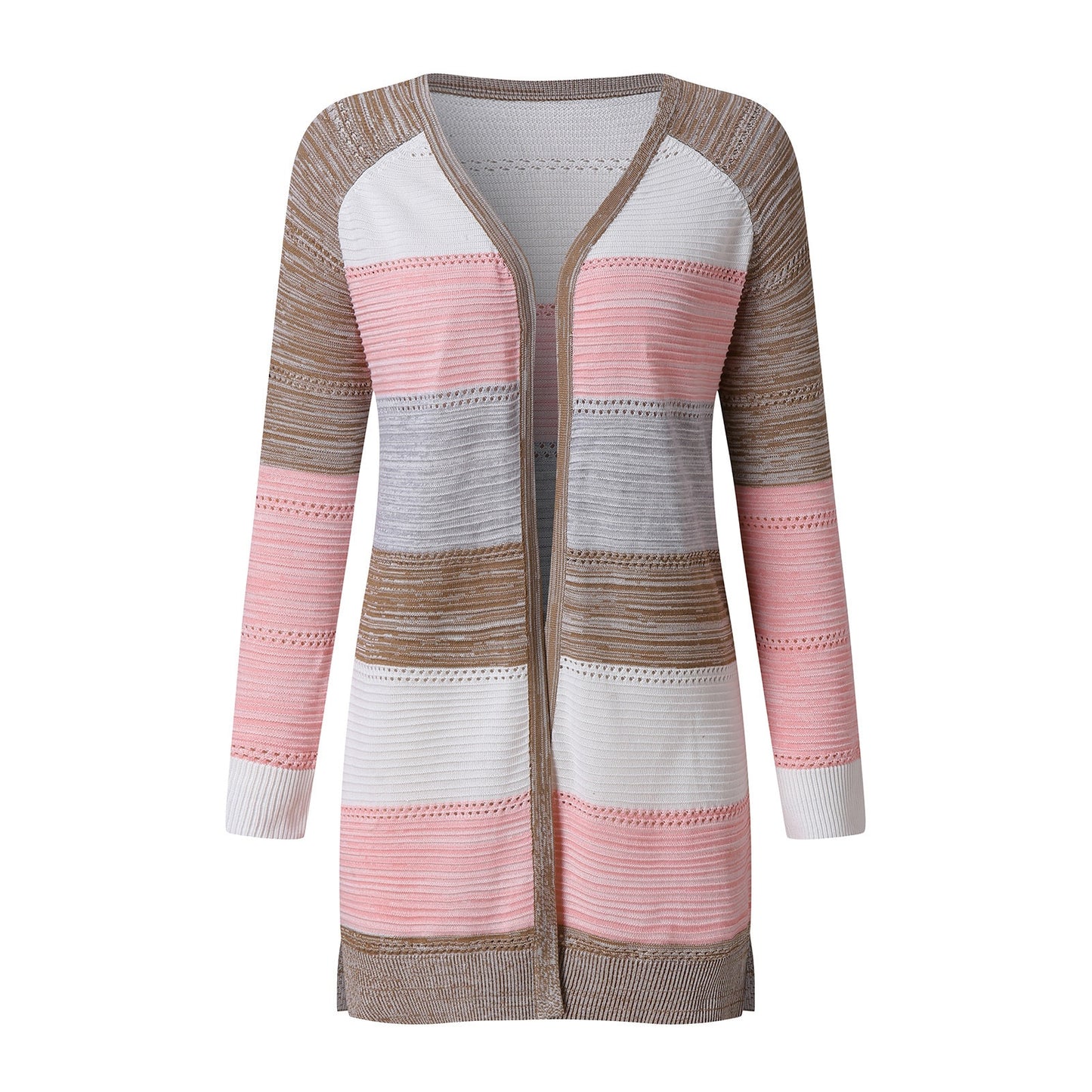Women Cardigan Comfy Stylish Stitching Long Sleeve Striped Patchwork Sweater Female Casual Long Cardigan Autumn Winter Tops