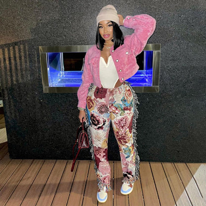 Tassel Patchwork Striped Print Pant