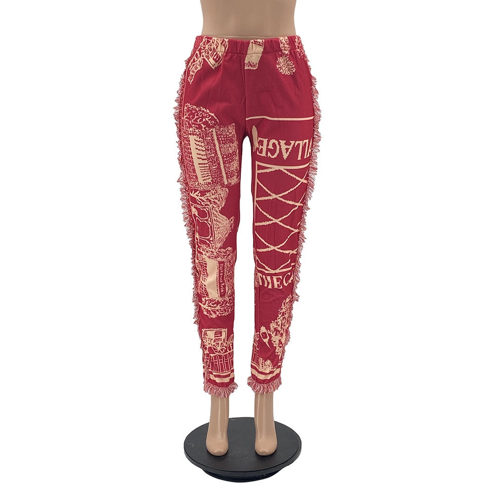 Tassel Patchwork Striped Print Pant