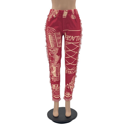 Tassel Patchwork Striped Print Pant