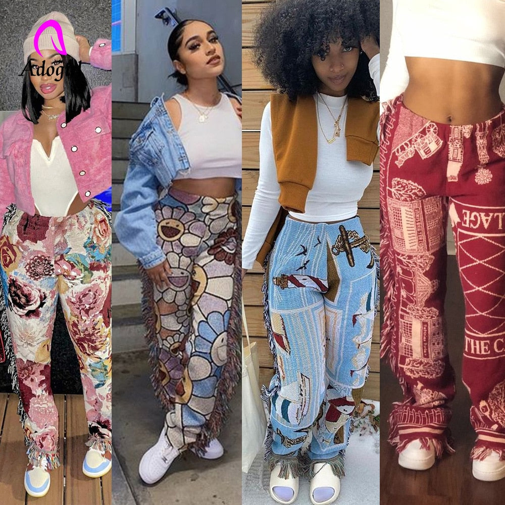 Tassel Patchwork Striped Print Pant