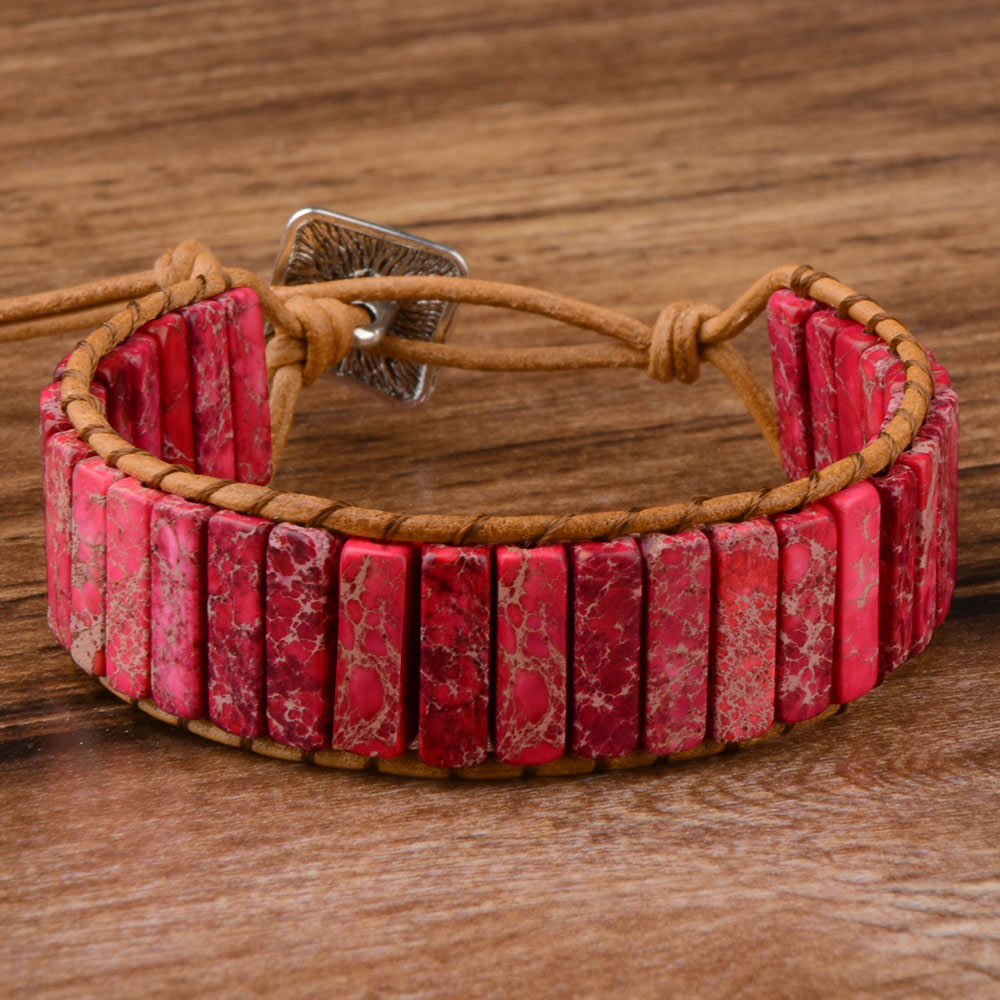 Style Multicolor Natural Gem Leather Bracelet