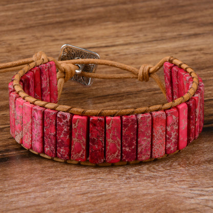 Style Multicolor Natural Gem Leather Bracelet