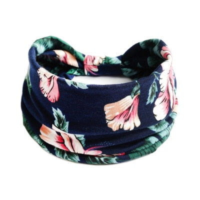 Boho Flower Print Wide Headbands Vintage