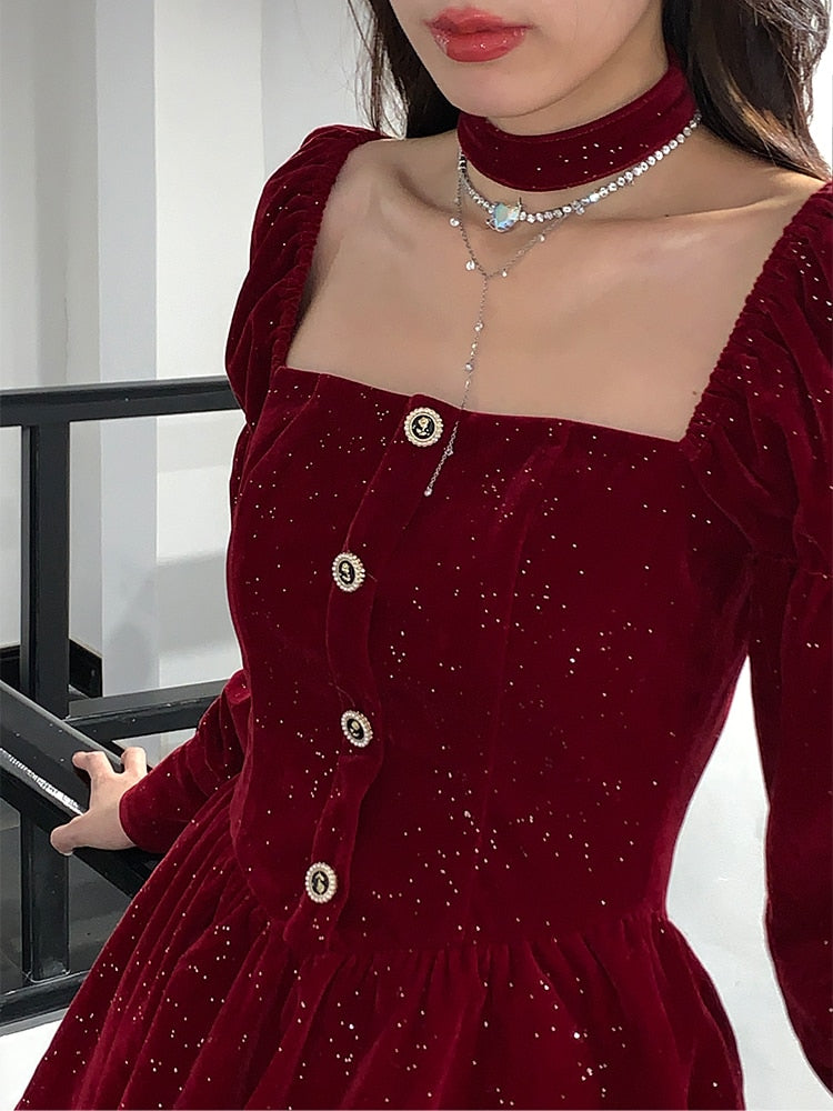 Red Elegant Velvet Dress
