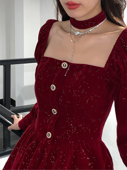 Red Elegant Velvet Dress