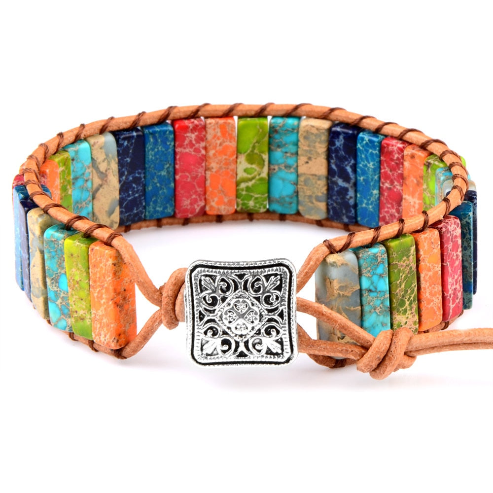 Style Multicolor Natural Gem Leather Bracelet