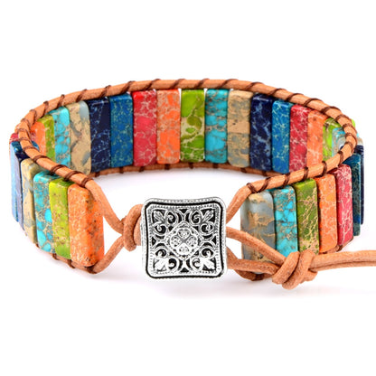 Style Multicolor Natural Gem Leather Bracelet