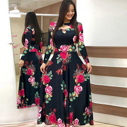 Flower Elegant Print Long sleeve Dress Woman Casual