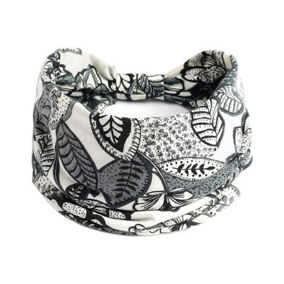 Boho Flower Print Wide Headbands Vintage