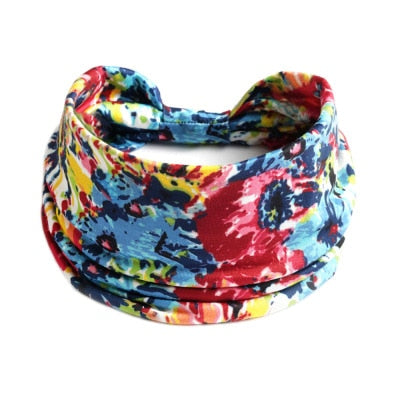 Boho Flower Print Wide Headbands Vintage