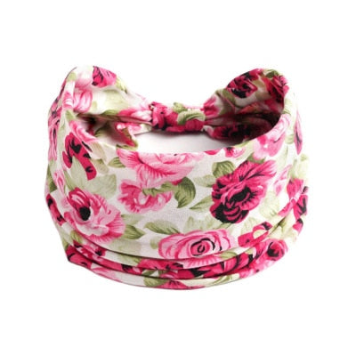 Boho Flower Print Wide Headbands Vintage