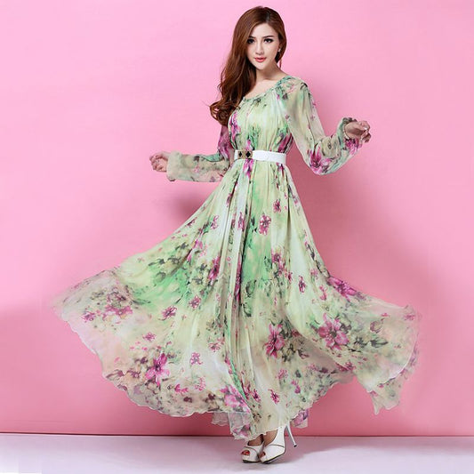 Plus Size Long Sleeved Bohemia Floral