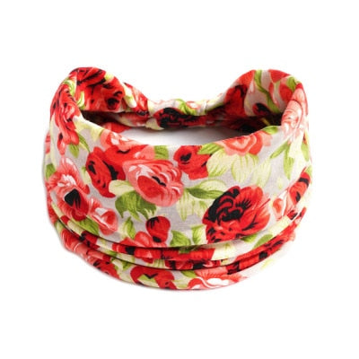 Boho Flower Print Wide Headbands Vintage