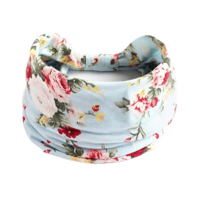 Boho Flower Print Wide Headbands Vintage