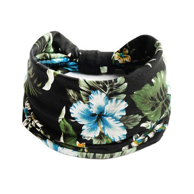 Boho Flower Print Wide Headbands Vintage