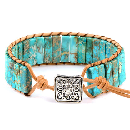 Style Multicolor Natural Gem Leather Bracelet