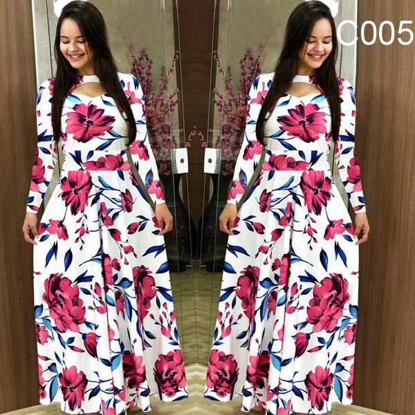 Flower Elegant Print Long sleeve Dress Woman Casual