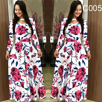 Flower Elegant Print Long sleeve Dress Woman Casual