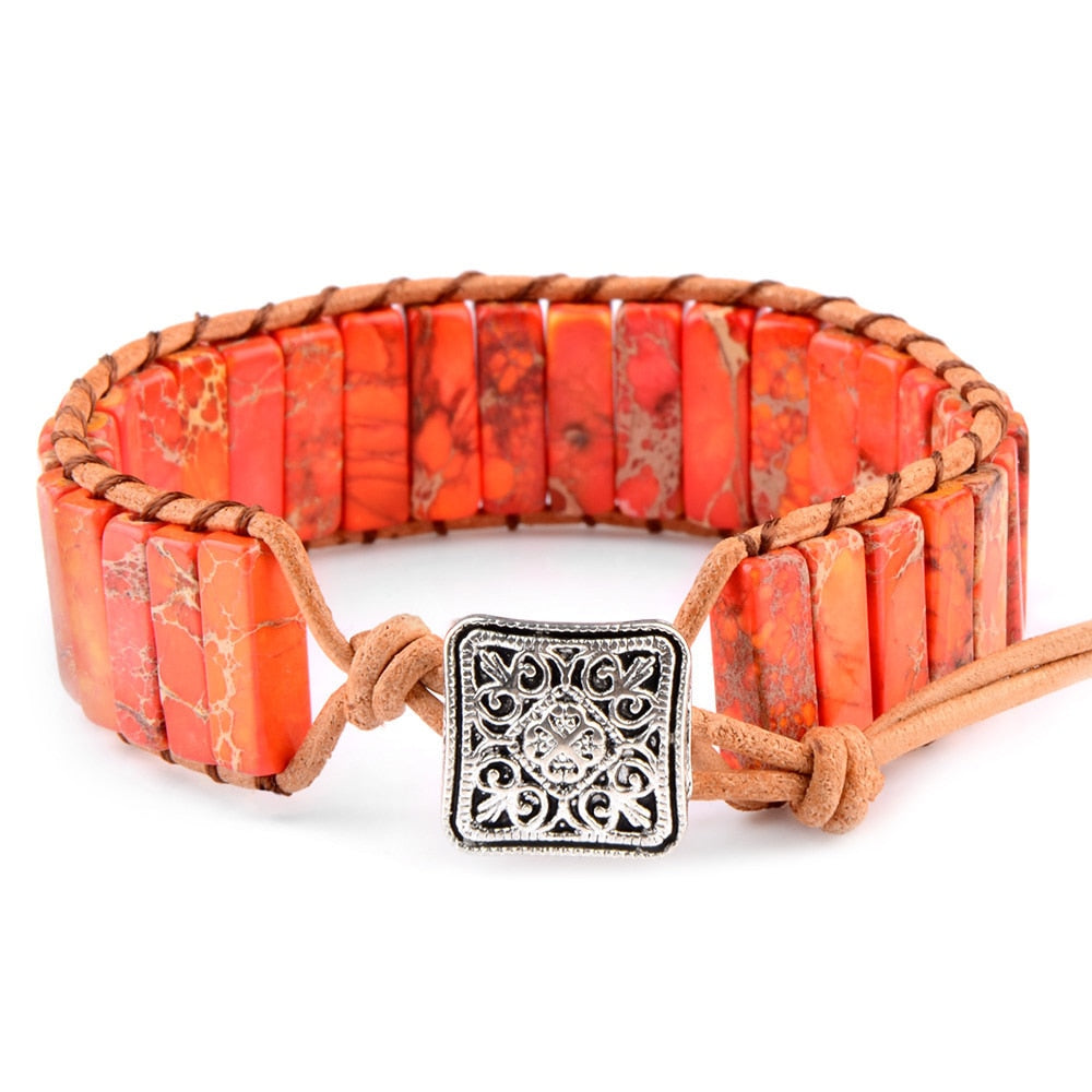 Style Multicolor Natural Gem Leather Bracelet