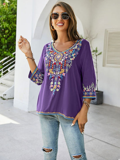 KHALEE YOSE Boho Floral Embroidery Mexican Blouse Shirts Vintage Chic Autumn Blouse Women s3xl Ethnic Hippie Shirt Blouse Tops