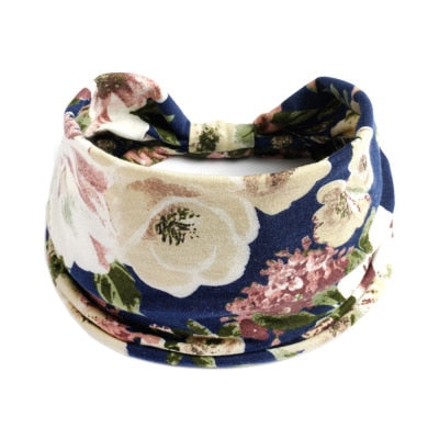 Boho Flower Print Wide Headbands Vintage