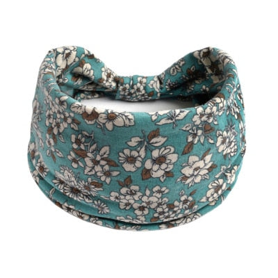 Boho Flower Print Wide Headbands Vintage