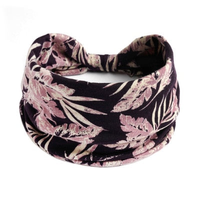 Boho Flower Print Wide Headbands Vintage