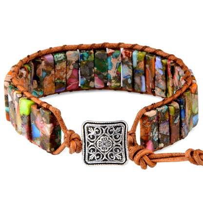Style Multicolor Natural Gem Leather Bracelet