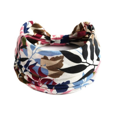 Boho Flower Print Wide Headbands Vintage