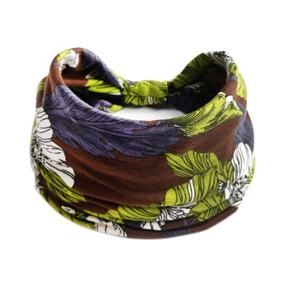 Boho Flower Print Wide Headbands Vintage