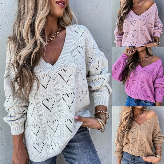 Sweater Shirts Heart Hollow Out Boho Knitting Tunic