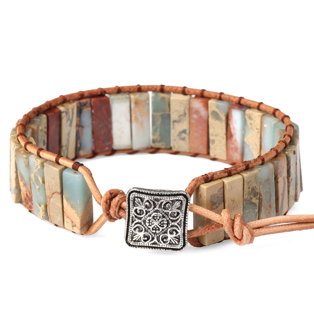 Style Multicolor Natural Gem Leather Bracelet