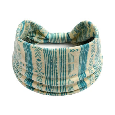 Boho Flower Print Wide Headbands Vintage