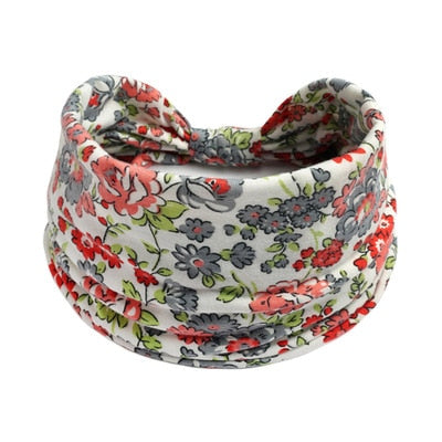 Boho Flower Print Wide Headbands Vintage