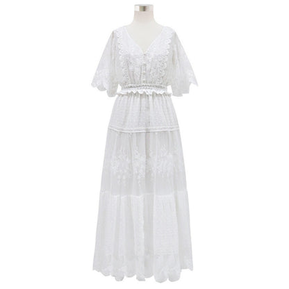 Hollow Out White Dress Sexy Boho