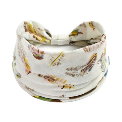 Boho Flower Print Wide Headbands Vintage