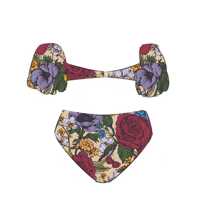 Lanswe Vintage Print Boho Split Bikini Swimwear