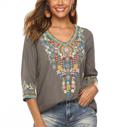 KHALEE YOSE Boho Floral Embroidery Mexican Blouse Shirts Vintage Chic Autumn Blouse Women s3xl Ethnic Hippie Shirt Blouse Tops