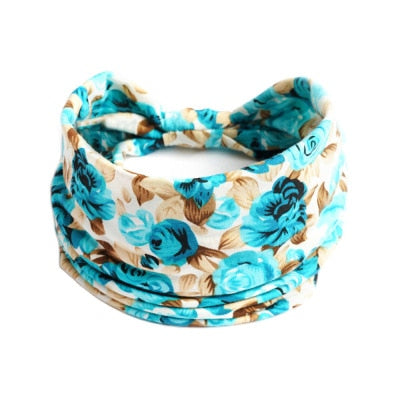 Boho Flower Print Wide Headbands Vintage