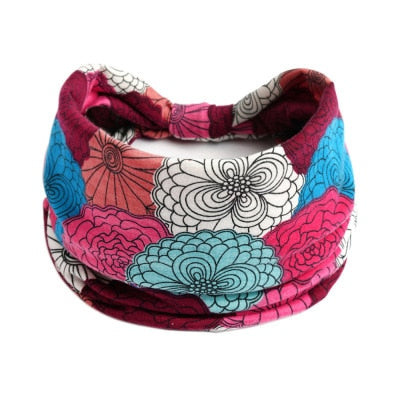 Boho Flower Print Wide Headbands Vintage